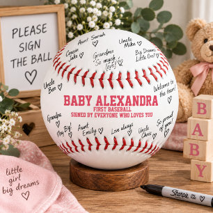 Pink Girls Baby Shower Autographs First Baseball