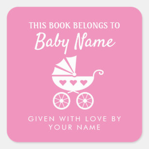 Pink girl's baby shower bookplate sticker labels