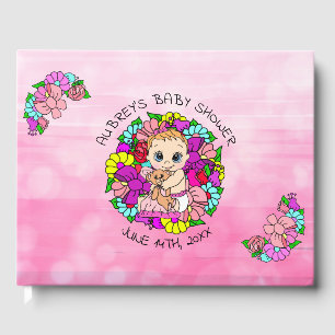 Pink Girl's Baby Shower Caucasian Baby Floral Guest Book