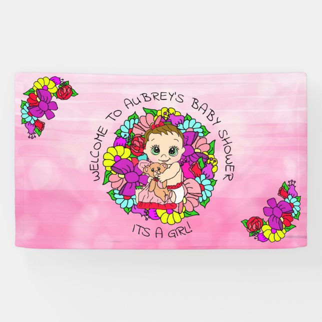 Pink Girl's Baby Shower Caucasian Baby Whimsical  Banner (Horizontal)