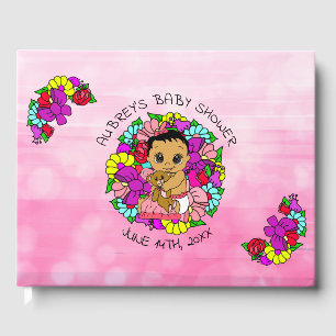 Pink Girl's Baby Shower Ethnic Baby Floral Guest Book