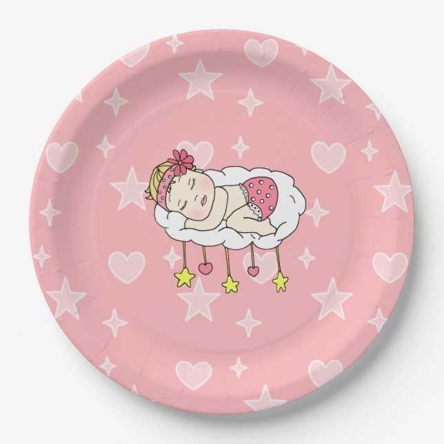Pink Girl's Baby Shower Paper Plate (Front)