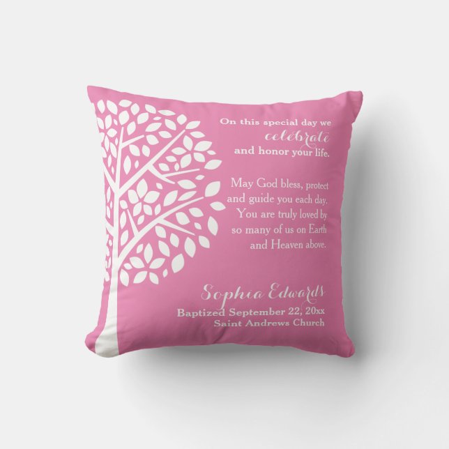 Pink Girls Baptism Christening Blessing Prayer Cushion (Front)