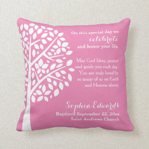 Pink Girls Baptism Christening Blessing Prayer Cushion