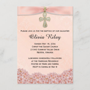 Pink Girls Baptism Christening Invitation