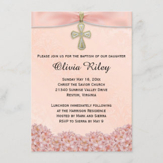 Pink Girls Baptism Christening Invitation