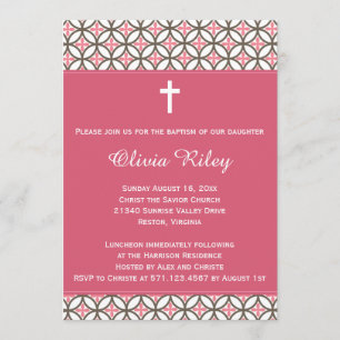 Pink Girls Baptism Christening Invitation