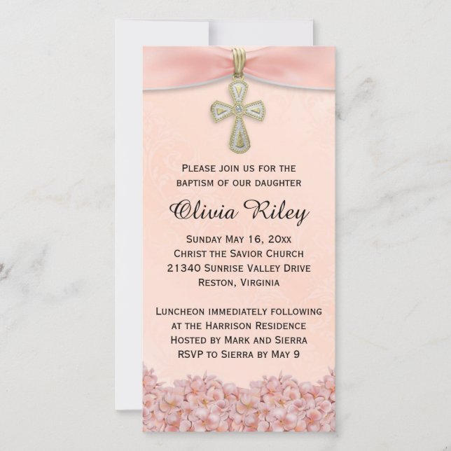 Pink Girls Baptism Christening Invitation (Front)