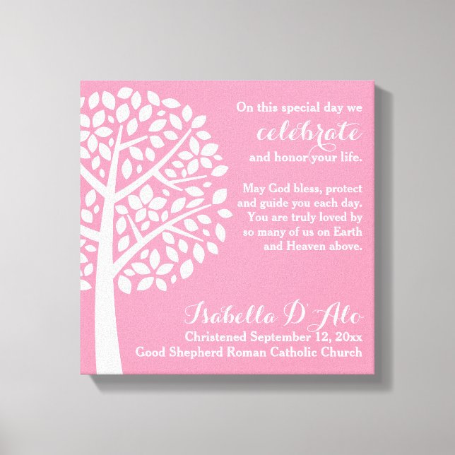 Pink Girl's Baptism Christening Prayer Blessing Canvas Print (Front)