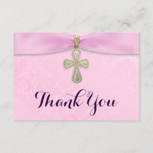Pink Girls Baptism Christening Thank You Card