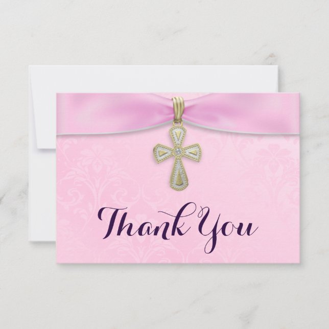 Pink Girls Baptism Christening Thank You Card (Front)