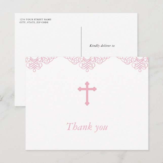 Pink Girls Baptism/Christening Thank You Postcard (Front/Back)