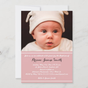 Pink Girls Baptism Photo Invitation