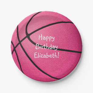 pink girls basketball birthday_team party paper plate