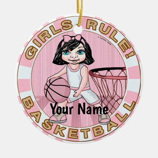 Pink Girls Basketball  Ceramic Tree Decoration (Front)