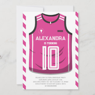 Pink Girls Basketball Jersey Birthday Party Invitation