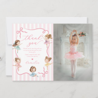 Pink Girls Bow Tutu Ballerina Birthday Photo Thank You Card