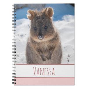 Pink Girls Custom Name Quokka on the Beach Notebook