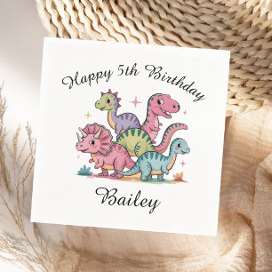 Pink Girls Dinosaur Birthday Napkin