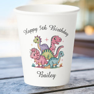 Pink Girls Dinosaur Birthday Paper Cups