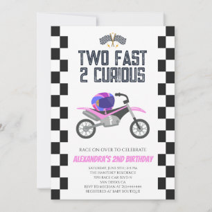 Pink Girls Dirt Bike 2nd Birthday Party Invitation