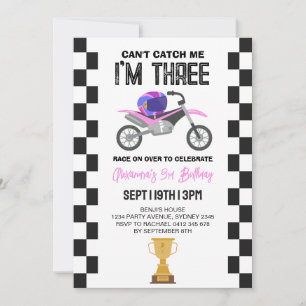 Pink Girls Dirt Bike 3rd Birthday Party Invitation