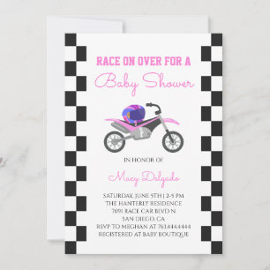 Pink Girls Dirt Bike Baby Shower Invitation