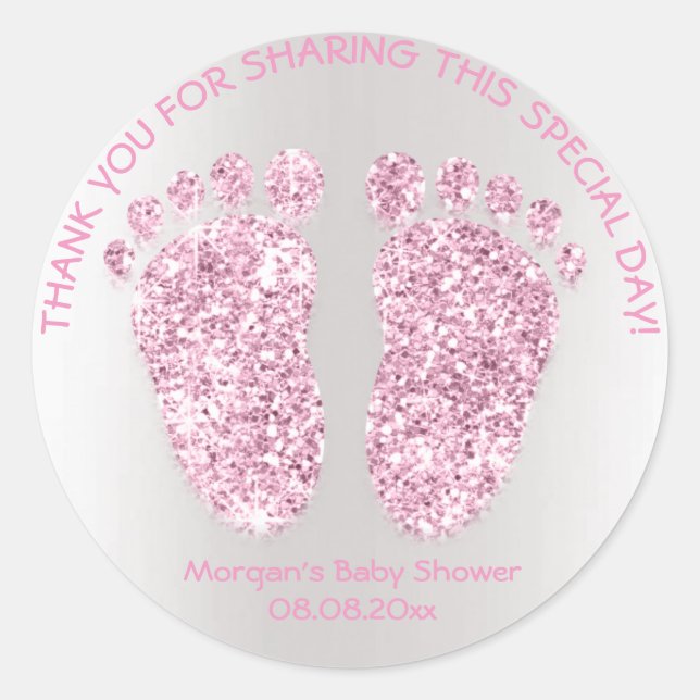 Pink Girls Feet Baby Shower Favour Thank You Spark Classic Round Sticker (Front)