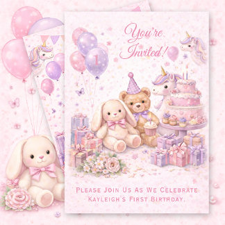 Pink Girl's First Birthday Party | Invitation