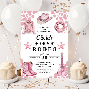 Pink Girl's First Rodeo 1st Birthday Invitation