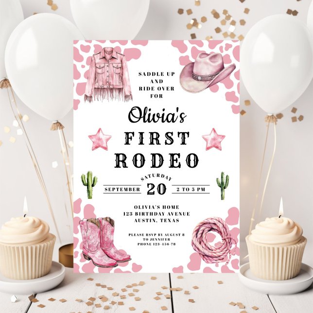 Pink Girl's First Rodeo 1st Birthday Invitation (Pink Girl's First Rodeo 1st Birthday Invitation)