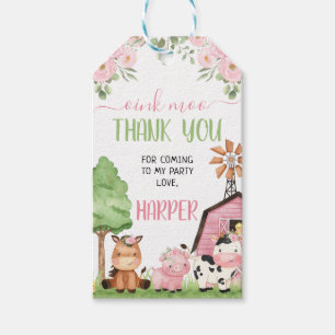 Pink Girls Floral Barn Farm Animals Birthday Gift Tags