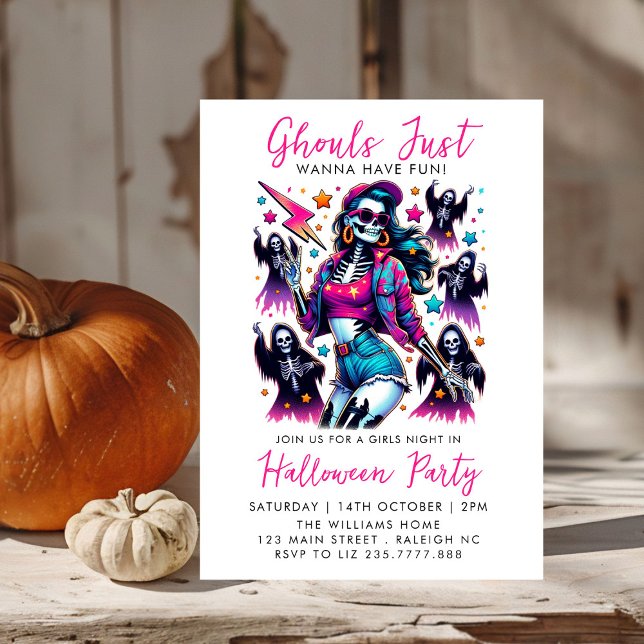 Pink Girls Ghouls Night Out  Adult Halloween Party Invitation (Creator Uploaded)