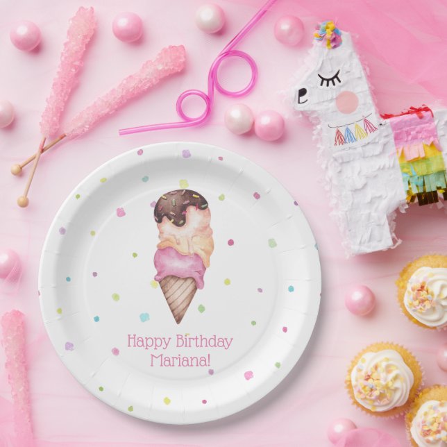 Pink Girls Ice Cream Birthday Party Paper Plate (Party)