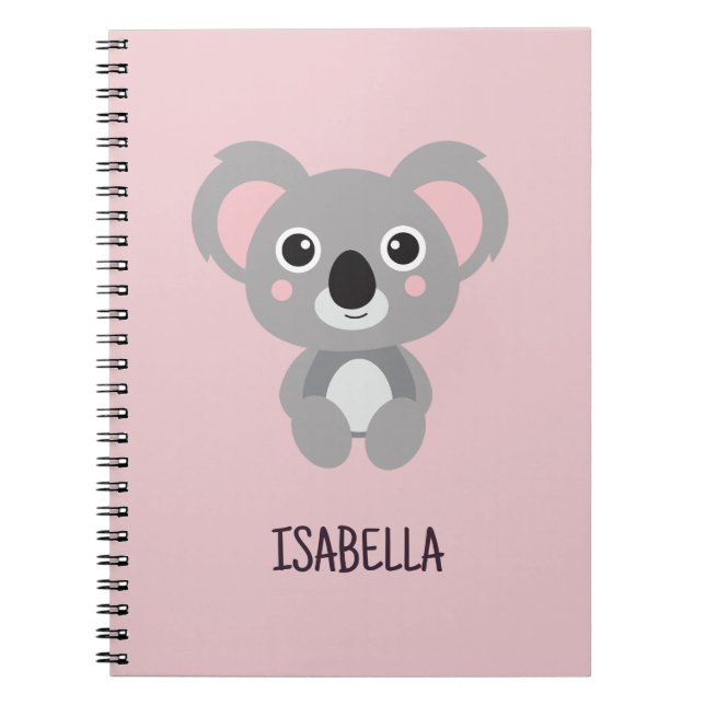 Pink Girls Koala Custom Name Notebook (Front)