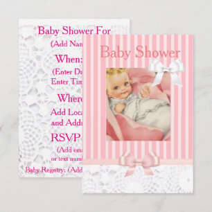 Pink Girl's Lacy Baby Shower Invitation