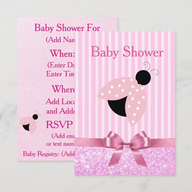 Pink Girl's Ladybug Baby Shower Invitation (Front/Back)