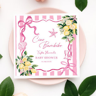 Pink Girls Lemon Ciao Baby Italian Baby Shower Napkin