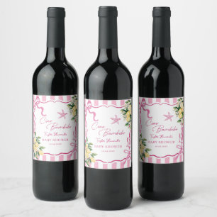 Pink Girls Lemon Ciao Baby Italian Baby Shower Wine Label