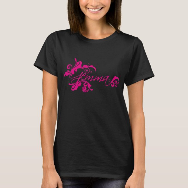 Pink girls name 'Gemma' floral design t-shirt (Front)