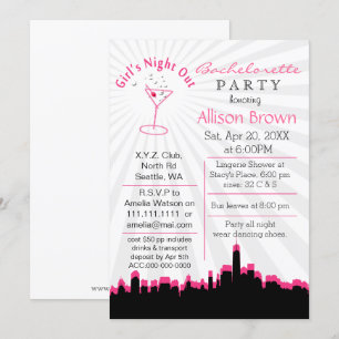 pink girls night out in city Bachelorette Party Invitation