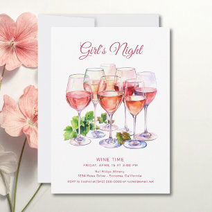 Pink Girls Night Wine  Invitation