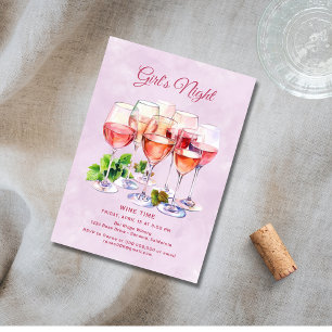 Pink Girls Night Wine  Invitation