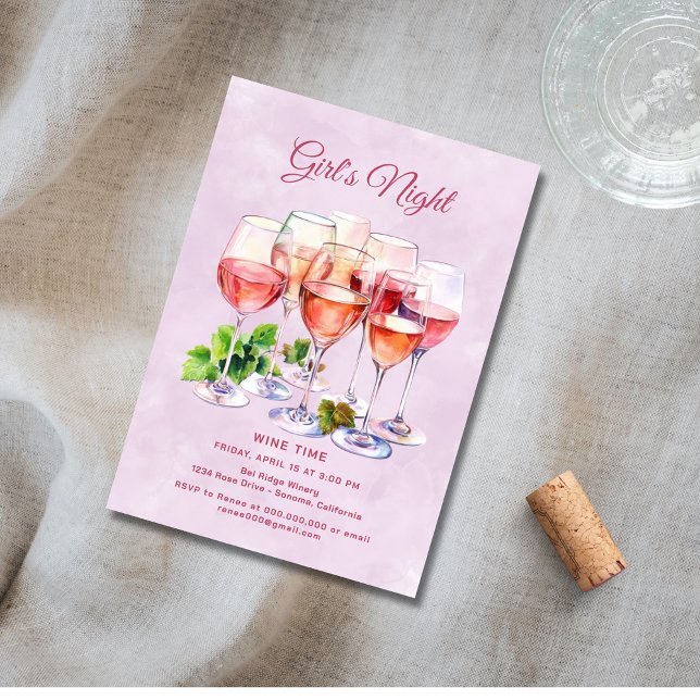 Pink Girls Night Wine  Invitation (Creator Uploaded)