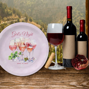 Pink Girls Night Wine Paper Plate