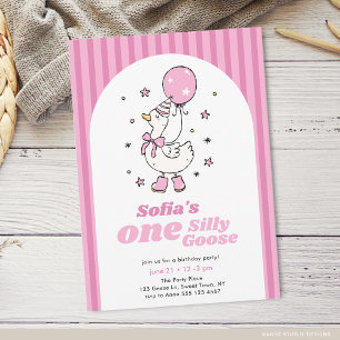 Pink Girls One Silly Goose 1st Birthday Invitation