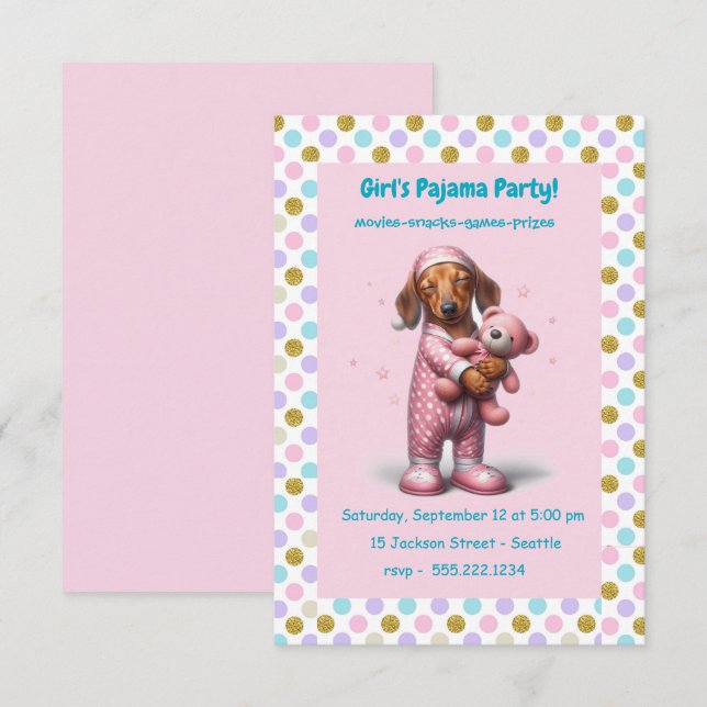 Pink Girl's Pajama Party Invitation (Front/Back)