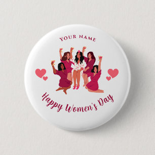 Pink girl's party Custom name Women's day 6 Cm Round Badge