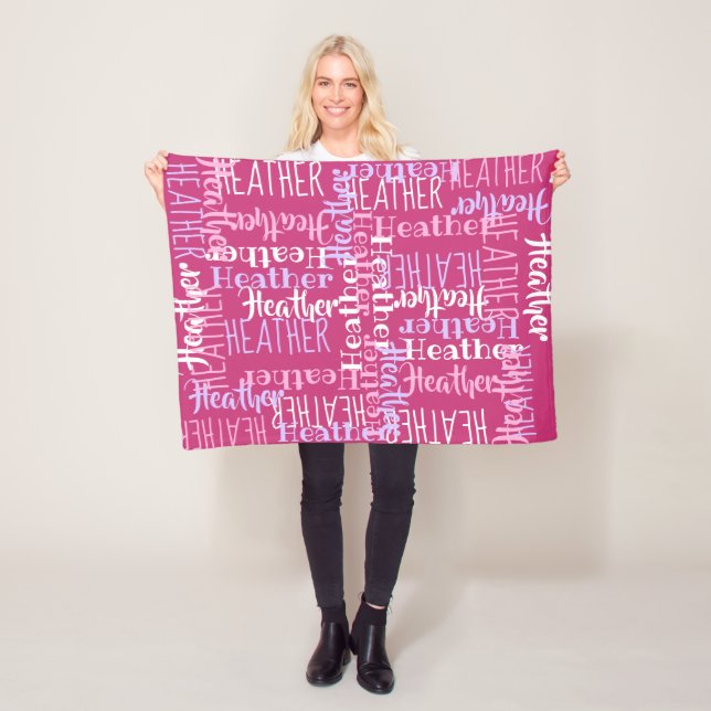 Pink Girls Personalised Custom Name Fleece Blanket (In Situ)