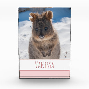 Pink Girls Personalised Quokka on the Beach Photo Block